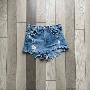 Abercrombie & Fitch the mom Blue Distressed Jean Shorts high rise